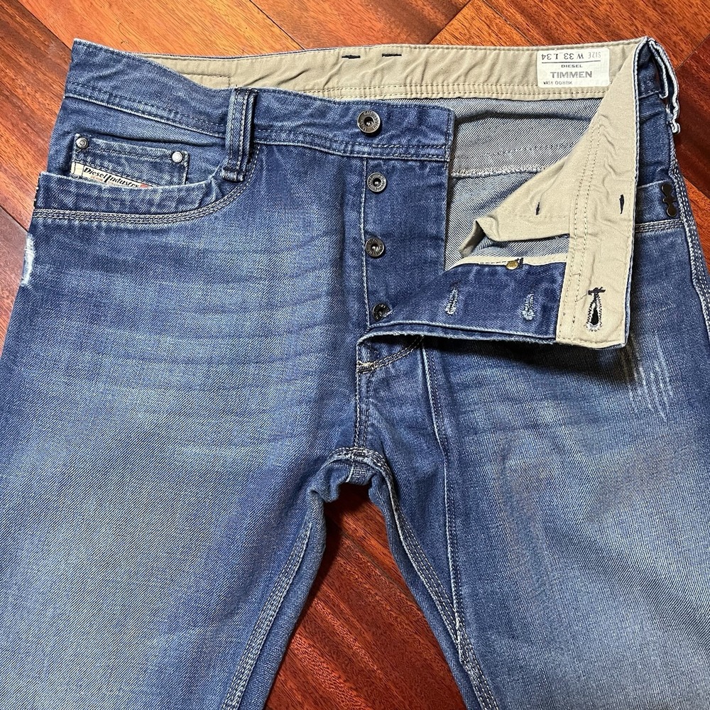 Diesel jeans Mens 33x34 Timmen Blue Medium Wash Fade Distressed 0088K Fit 35x32